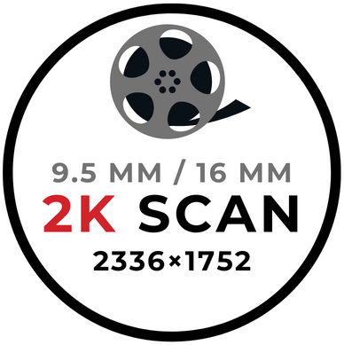 2K SCAN 9.5/16mm film; kies kwaliteitsniveau + schat aantal minuten.