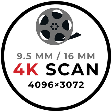 4K SCAN 9.5/16mm film; kies kwaliteitsniveau + schat aantal minuten.